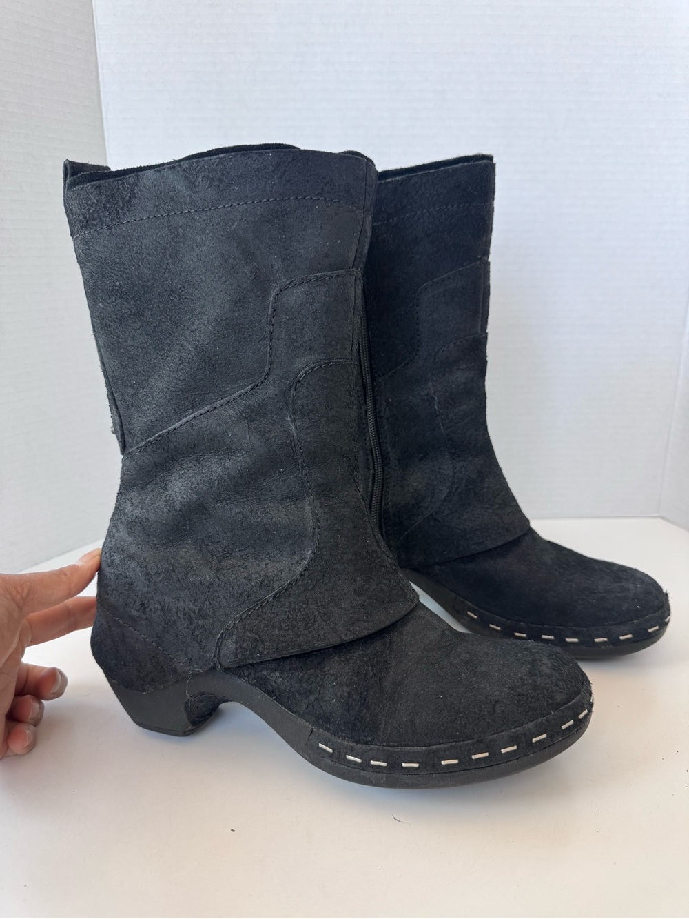 MERRELL Luxe Black Suede Leather Chunky Mid Calf Tall Boots Size 8 Y2K Style